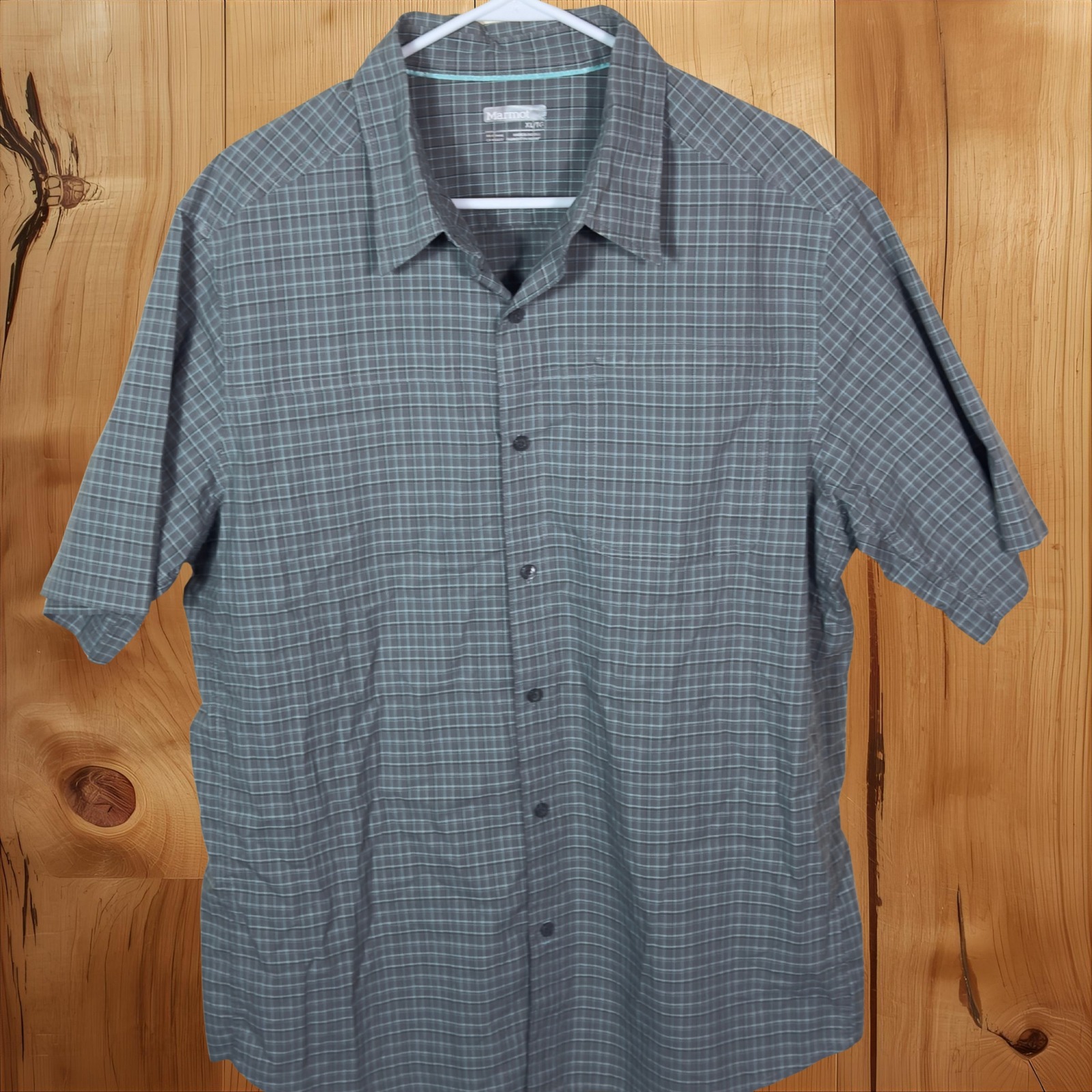 Marmot Mens Xl Plaid Button Down Short Sleeve Shirt Polyester Blend Casual